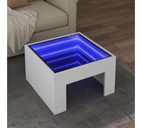 Yisssmeng Table basse avec LED Infinity - Blanc - 50 x 50 x 30 cm - Design moderne en bois et verre - Éclairage RVB - Peu encombrante - Petite table d'appoint pour salon, chambre à coucher et chambre