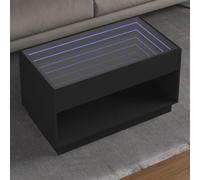 Yisssmeng Table basse avec LED Infinity - Noir - 90 x 50 x 50 cm - En bois et verre - Petite table d'appoint moderne - Pour salon, chambre à coucher, couloir