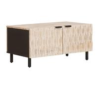 Yisssmeng Table basse blanche 80 x 50 x 40 cm en bois massif de mangue, table de salon, rectangulaire, avec espace de rangement et porte à charnière, table d'appoint moderne pour salon et salon