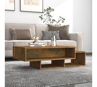 Yisssmeng Table basse en bois de chêne fumé 105 x 55 x 32 cm, asymétrique, 3 compartiments, buffet moderne pour salon, bureau, couloir