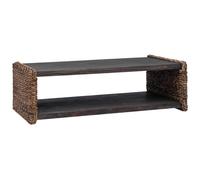 Yisssmeng Table basse en bois massif acajou - 110 x 55 x 35 cm - Table de salon rectangulaire naturelle avec détails en rotin et compartiment de rangement - Table basse élégante pour salon et bureau