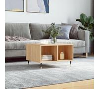 Yisssmeng Table basse en chêne Sonoma 60 x 50 x 36,5 cm avec 4 compartiments, matériau en bois et pieds en métal, design moderne, petite table d'appoint pour salon, canapé et bureau