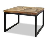 Yisssmeng Table basse en teck massif avec résine noire 60 x 60 x 40 cm - Table d'appoint rustique pour le salon - Table de canapé faite à la main avec structure en acier robuste et finition huile