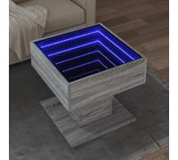 Yisssmeng Table basse LED gris Sonoma 50 x 50 x 45 cm - Matériau du bois avec miroir Infinity - Éclairage RVB - Design moderne - Robuste et durable - Pour salon, chambre à coucher ou bureau