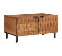Yisssmeng Table basse marron 80 x 50 x 40 cm en bois massif de mangue, table de salon avec espace de rangement et porte à charnière, table de canapé rectangulaire pour salon et salon, design robuste