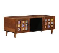 Yisssmeng Table basse rectangulaire en bois massif de mangue, marron, 100 x 54 x 40 cm, table d'appoint rustique avec espace de rangement et porte à charnière pour des espaces de vie confortables