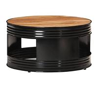 Yisssmeng Table basse ronde noire 68 x 68 x 36 cm - Table de salon en bois d'acacia massif avec cadre en fer solide - Table d'appoint élégante pour bureau et maison - Design naturel unique