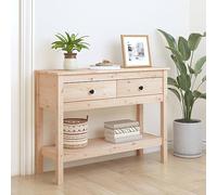 Yisssmeng Table console 100 x 35 x 75 cm en pin massif, petite table d'appoint avec 2 tiroirs, table de chevet rustique ou table basse, stable et peu encombrante pour couloir, salon, chambre à coucher