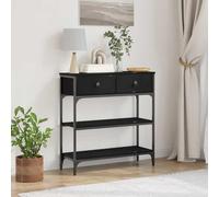 Yisssmeng Table console 72,5 x 25 x 75 cm chêne noir 2 tiroirs étagères bois acier pieds réglables