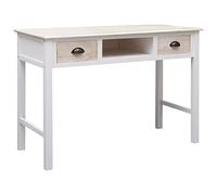 Yisssmeng Table Console Bois 110x45x76 cm 2 Tiroirs Blanc et Naturel | Meuble de rangement chic pour salon et entree, structure stable en paulownia avec dispositif de fixation murale.
