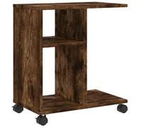 Yisssmeng Table d'Appoint à roulettes Chêne Fumé 50x30x55 cm