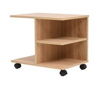 Yisssmeng Table d'appoint avec roulettes - 50 x 35 x 42 cm - Étagère mobile à roulettes en bois pour salon, bureau et bureau, table de canapé avec étagère et compartiments - Marron chêne