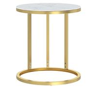 Yisssmeng Table d'Appoint Dorée Effet Marbre Blanc et Verre 45 x 58 cm