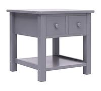 Yisssmeng Table d'Appoint Grise 40x40x40 cm en Bois de Paulownia | Petit meuble de rangement avec deux tiroirs et une étagère pour optimiser l'espace du salon ou de la chambre.