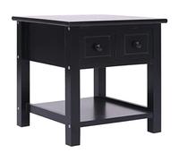 Yisssmeng Table d'Appoint Noire 40x40x40 cm Bois de Paulownia 2 Tiroirs | Petit meuble de rangement pratique pour salon ou chambre à coucher, adapté comme support de téléphone.