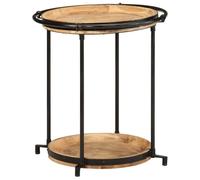 Yisssmeng Table d'appoint ronde 55 x 60 cm en bois de manguier massif avec cadre en fer, table basse industrielle avec 2 étagères pour salon, chambre à coucher et couloir