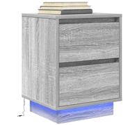 Yisssmeng Table de chevet avec éclairage LED RVB - Gris Sonoma - 38 x 34 x 50 cm - En bois - Console de chevet moderne avec 2 tiroirs - Robuste et durable - Pour chambre à coucher, salon et chambre