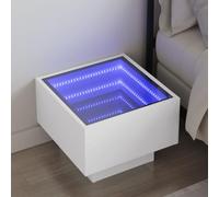 Yisssmeng Table de chevet - Blanc - 40 x 40 x 30 cm - Avec éclairage LED Infinity RVB - Table d'appoint moderne en bois et verre - Robuste et durable - Pour chambre à coucher, salon