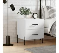 Yisssmeng Table de chevet blanche 40 × 35 × 47,5 cm en bois avec pieds en métal, commode de chevet moderne avec 2 tiroirs, table d'appoint spacieuse pour chambre à coucher, lit à sommier tapissier et