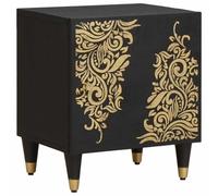 Yisssmeng Table de Chevet Bois de Manguier Noir 40x33x46 cm | Meuble d appoint compact en bois massif pour chambre, avec porte et bouton en laiton pour ranger vos affaires.
