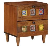 Yisssmeng Table de Chevet en Bois de Mangue Massif 40x33x46 cm Marron | Meuble d appoint compact avec 2 tiroirs coulissants et dos fini, parfait pour ranger vos affaires dans la chambre.