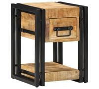 Yisssmeng Table de chevet en bois de manguier massif - 30 x 30 x 40 cm - Avec tiroir et étagère inférieure - Marron rustique - Table d'appoint pour chambre à coucher, salon, couloir