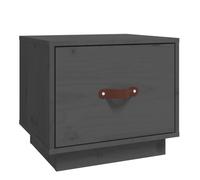 Yisssmeng Table de Chevet en Bois de Pin Massif Gris 40x34x35 cm | Meuble d'appoint avec tiroir à poignée similicuir et plateau supérieur pour décoration dans votre chambre ou salon.