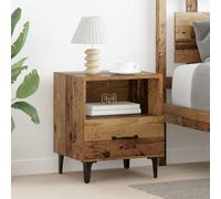 Yisssmeng Table de chevet en bois recyclé 40 x 35 x 47,5 cm, matériau dérivé du bois avec pieds en fer, table d'appoint moderne avec tiroir et étagère de rangement, pour chambre à coucher et salon