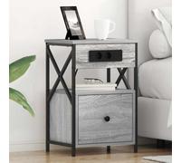 Yisssmeng Table de chevet gris Sonoma - 40 x 31 x 60 cm - Avec station de charge en bois - Table d'appoint moderne avec 2 tiroirs - Commode robuste pour chambre à coucher, chambre d'amis et lit à