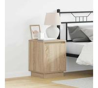 Yisssmeng Table de chevet moderne en chêne Sonoma - 39 x 34,5 x 50 cm - Avec éclairage LED USB - Porte à charnière silencieuse - Table latérale peu encombrante - Pour chambre à coucher et lit à