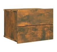 Yisssmeng Table de Chevet Murale 2 Tiroirs Chêne Fumé 40x30x30 cm | Meuble suspendu compact idéal pour optimiser l'espace dans une petite chambre ou salon. Rangement à deux tiroirs fluides.