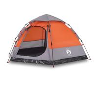 Yisssmeng Tente de camping pour 4 personnes, gris et orange, tente d'extérieur avec système de libération rapide, montage en quelques secondes, 273 x 273 x 129 cm, pour loisirs et excursions de