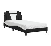 Yisssmeng Viana Lit avec matelas, 100 x 200 cm, en cuir synthétique, noir, blanc, tête de lit, H2/H3, deux tons, design ondulé, moderne, pour chambre à coucher, chambre d'adolescent, chambre d'amis