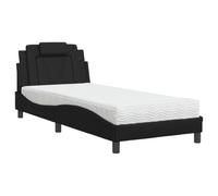 Yisssmeng Viana Lit avec matelas 90 x 190 cm en cuir synthétique noir Design moderne ondulé Coussin de tête de lit H2/H3 Dureté duo Chambre d'adolescent Chambre d'amis