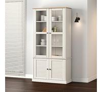 Yisssmeng Vigo Vigo Vigo Vitrine en pin massif Blanc 85 x 35 x 170 cm avec portes en verre Bibliothèque pour salon, couloir, chambre à coucher