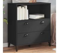 Yisssmeng Viken - Bibliothèque noire - 80 x 40 x 90 cm - Avec 2 tiroirs et compartiment ouvert - En bois robuste - Design industriel - Peu encombrante - Pour salon, chambre à coucher, bureau