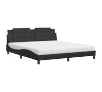 Yisssmeng Zadar Lit avec matelas 180 x 200 cm en cuir synthétique noir H2 H3 double dureté Forme ondulée Design moderne Cadre de lit robuste pour chambre à coucher, chambre d'amis