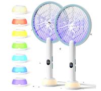 YISSVIC 2PCS Raquette Electrique Insectes 1800mAh Raquette Anti Moustique 4000V Tapette à Mouche Puissante ave Base Lumineuse Rechargeable USB-C Élimine Moustiques Mites Fourmis Volantes, Blanc Bleu