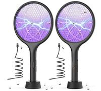 YISSVIC Raquette Electrique Insectes, 2PCS Raquette Anti Moustiques Électrique 4000 V 1500 mAh Rechargeable avec Base Stable Contre Moustiques Mouches Insectes Volants, Noir