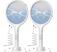 YISSVIC Raquette Anti Moustiques Électrique, Raquette Electrique Insectes 4000V 1500mAh Rechargeable avec Base Stable Contre Moustiques Mouches Insectes Volants, Blanc 2PCS