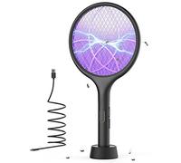YISSVIC Raquette Électrique Insectes 4000V 1500mAh avec Base Rechargeable | Raquette Anti Moustiques Électrique, Mode AUTO, Affichage de la Batterie, Contre Moustiques Mouches Insectes Volants, Noir