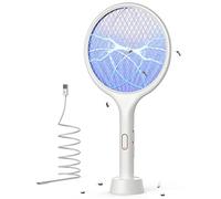 YISSVIC Raquette Électrique Insectes 4000V 1500mAh avec Base Rechargeable | Raquette Anti Moustiques Électrique, Mode AUTO, Affichage de la Batterie, Contre Moustiques Mouches Insectes Volants, Blanc