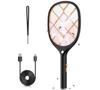 YISSVIC Raquette Electrique Insectes, 4000V Raquette Anti Moustique Tapette à Mouches Rechargeable avec Lumière LED et Lanièrè Lutte Contre Moustiques Mouches Insectes Volants, Noir Orange