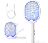 YISSVIC Raquette Electrique Insectes Pliable 4000V 1800mAh Rechargeable | Raquette Anti Moustiques Électrique, Tapette Puissante, Câble Chargement USB-C, Contre Moustiques Mouches Mites, Blanc
