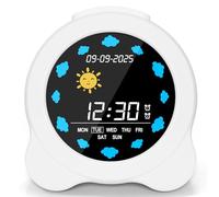 YISSVIC Réveil Enfant Jour Nuit Educatif Temps de l'Icône Réglable 2 Alarmes 3 Récurrence de l'Alarme 12/24 Heure Snooze 6 Chansons Luminosité de l'Ecran Réglable Chargeur Inclus
