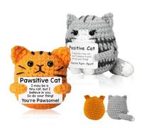 Yistoi Cadeaux positifs pour chat - Doudou en crochet - Fait à la main - Poupée porte-bonheur et câlin de poche - Cadeau de soutien émotionnel - Cadeau d'anniversaire