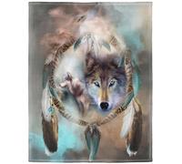 YISUMEI Couverture 150 x 200 cm en flanelle douce - Couverture polaire douce - Jeté de lit - Loup cool - Attrape-rêves