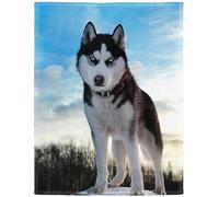YISUMEI Couverture 150 x 200 cm - Flanelle douce - Couverture polaire douce - Couvre-lit pour chien husky blanc