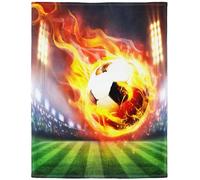 YISUMEI Couverture 150 x 200 cm - Flanelle douce - Couverture polaire douce - Jeté de lit - Motif football et flamme