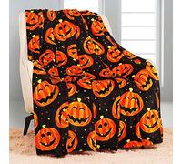 YISUMEI Couverture d'Halloween, douce et confortable, réversible, motif citrouille, motif citrouille, décoration d'ambiance effrayante, amusante, 150 x 200 cm